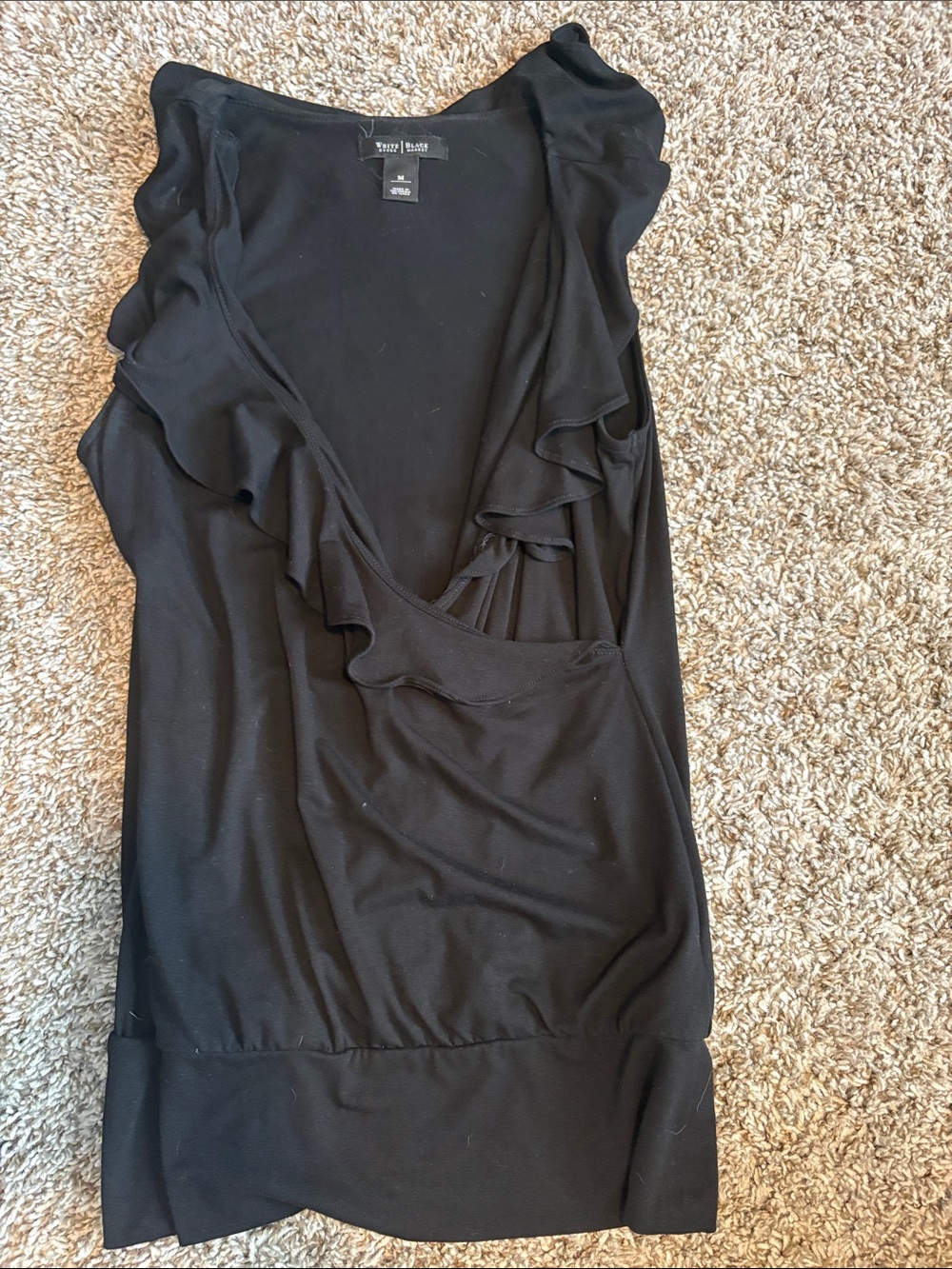 White House Black Market Black Ruffle V-Neck Sleeveless Top